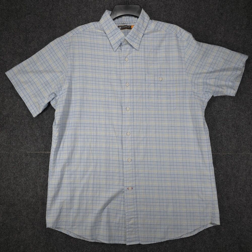 Cremieux "Performance 38" Men's Large Short Sleeve Plaid Button Down Shirt Blue